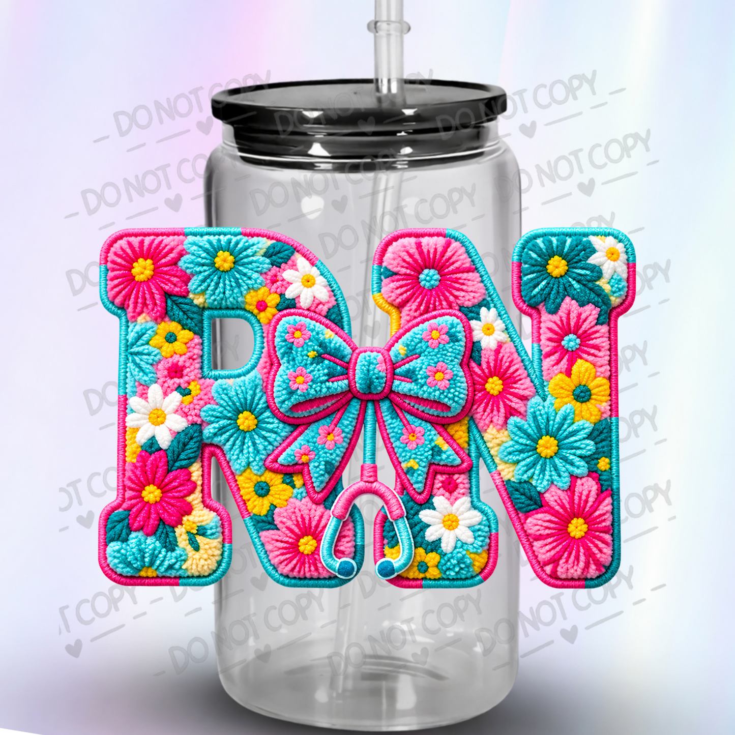 Floral RN Nurse Bow UV DTF Decal