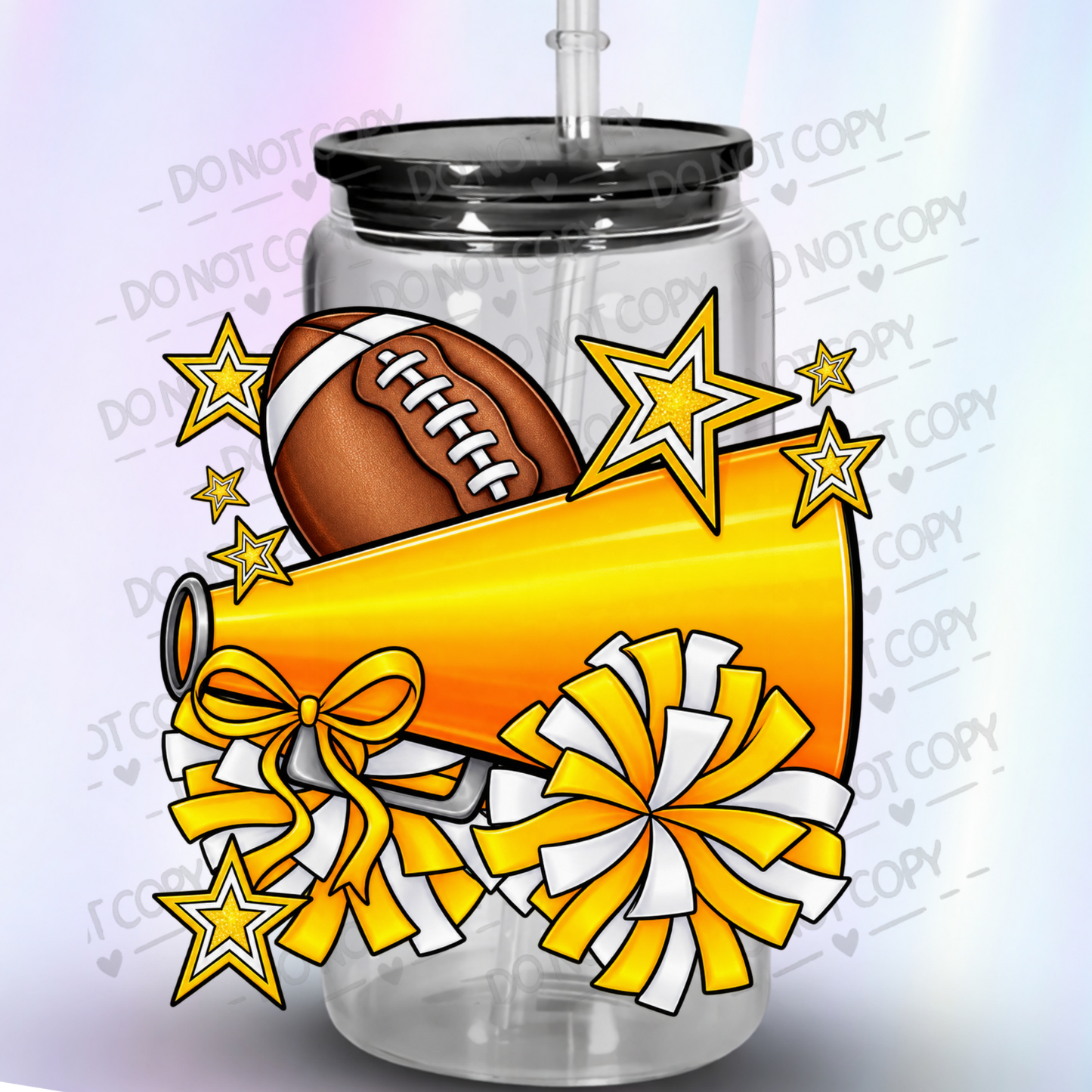 Gold Football Cheer Megaphone Pom Pom UV DTF Decal