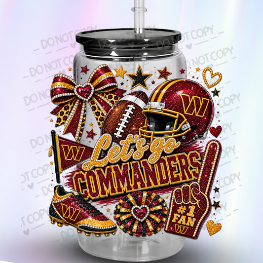 Let's Go Commanders Fan Glitter UV DTF Decal