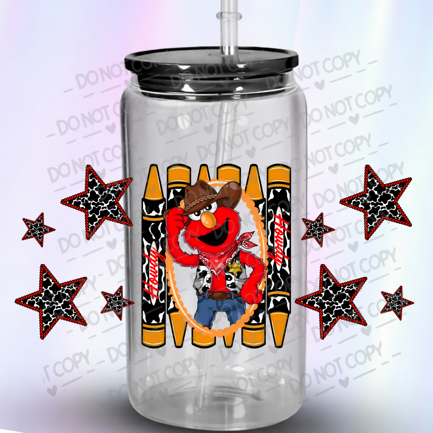 Cowboy Elmo Howdy Crayon UV DTF Wrap