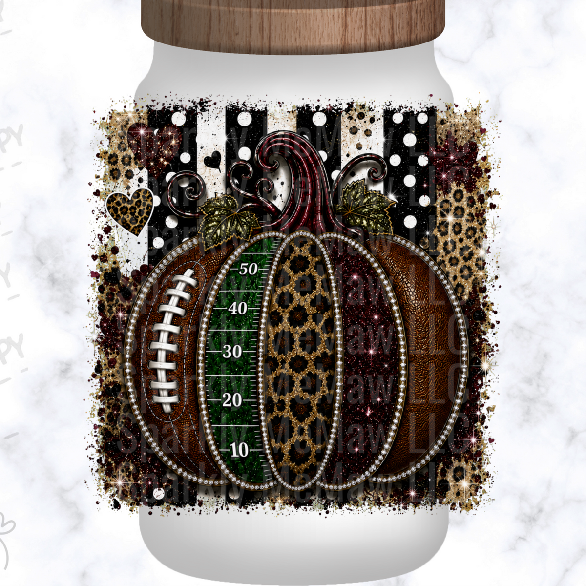 Football Pumpkin Leopard Glitter Fall UV DTF Decal