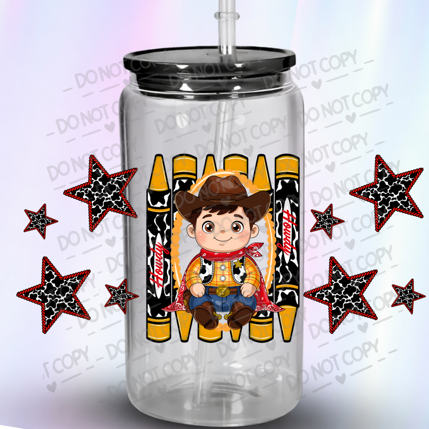 Cute Baby Woody Howdy Crayons UV DTF Wrap
