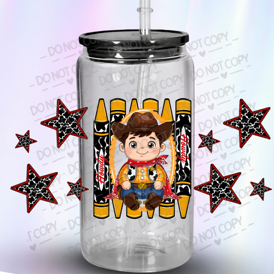 Cute Baby Woody Howdy Crayons UV DTF Wrap