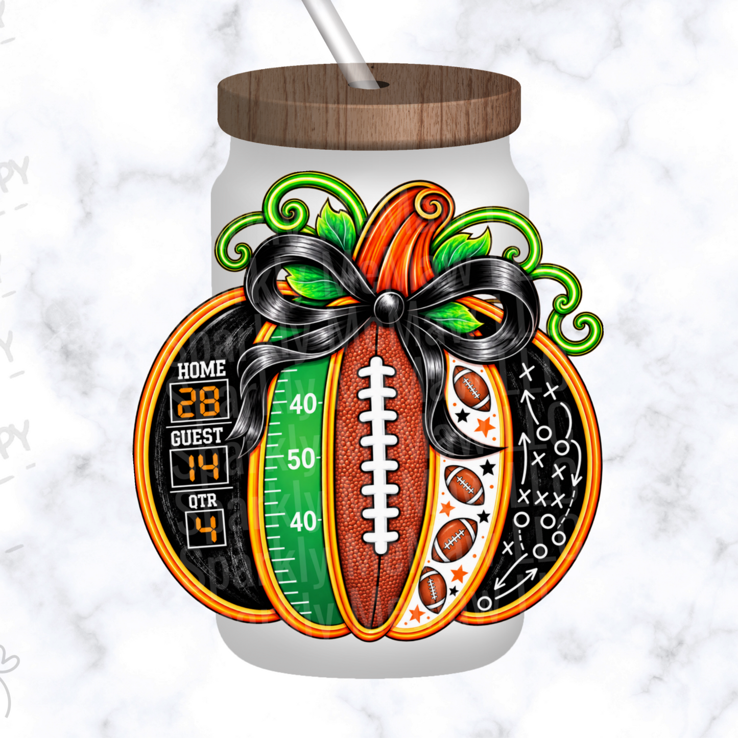 Football Pumpkin Scoreboard Fall is a UV DTF Decal