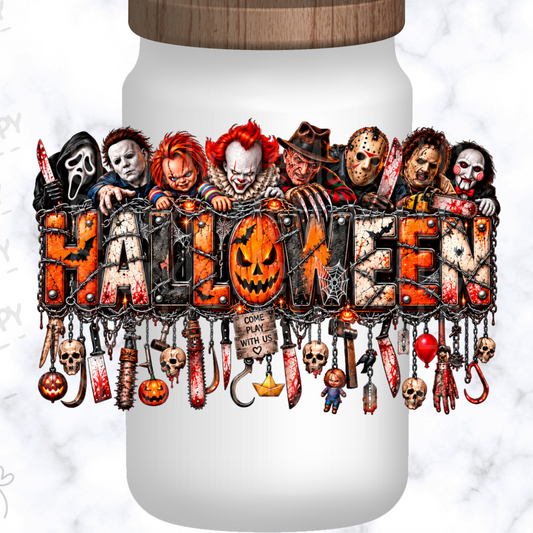 Halloween Horror Icons Come Play With Us UV DTF Decal