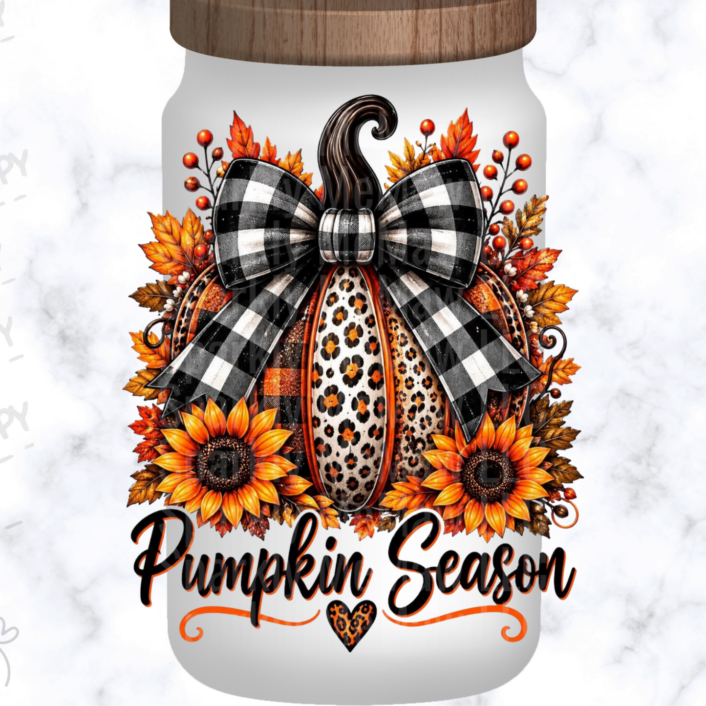 Pumpkin Season Leopard Plaid Bow UV DTF Decal