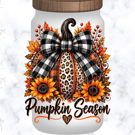 Pumpkin Season Leopard Plaid Bow UV DTF Decal