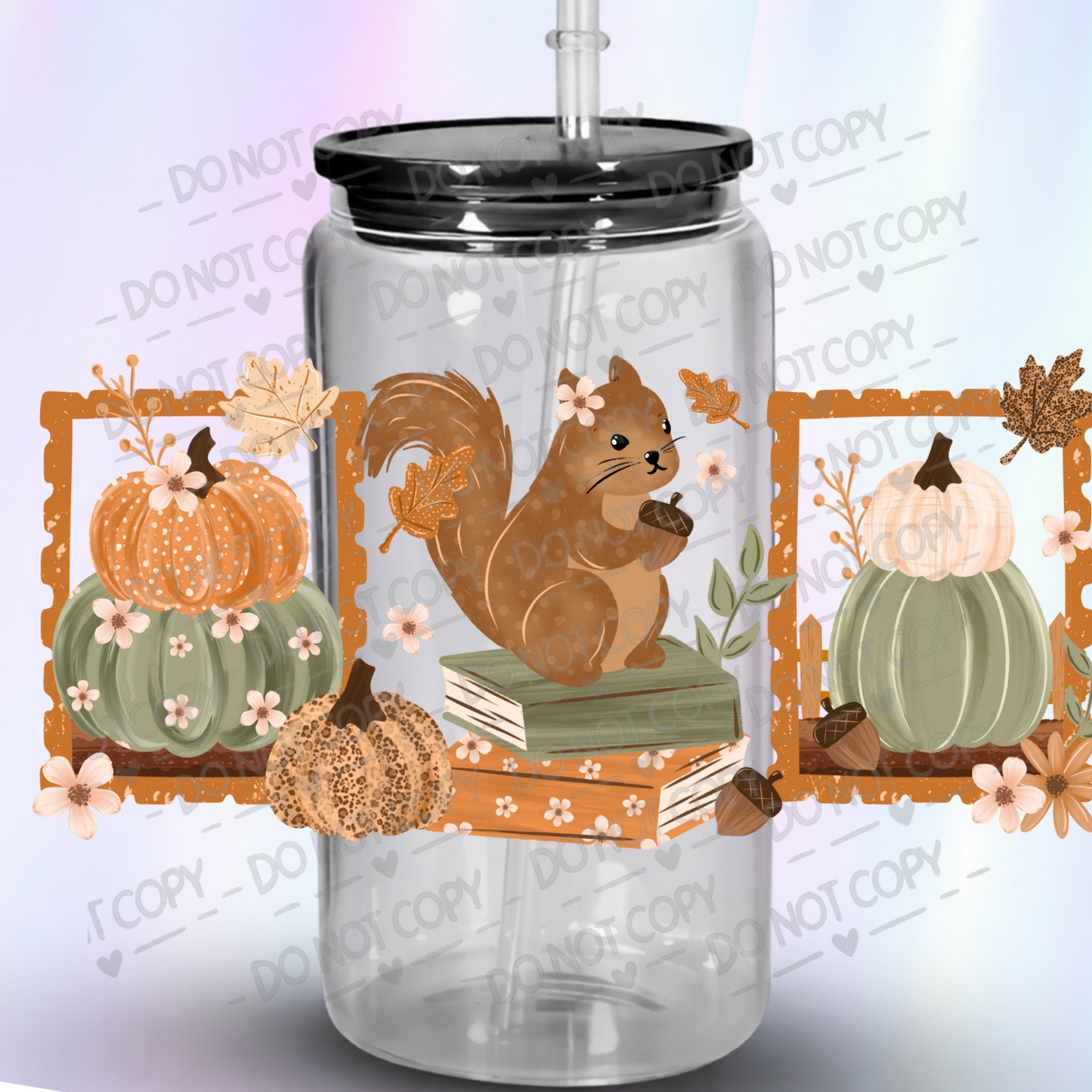 Autumn Squirrel Pumpkin Trio UV DTF Wrap