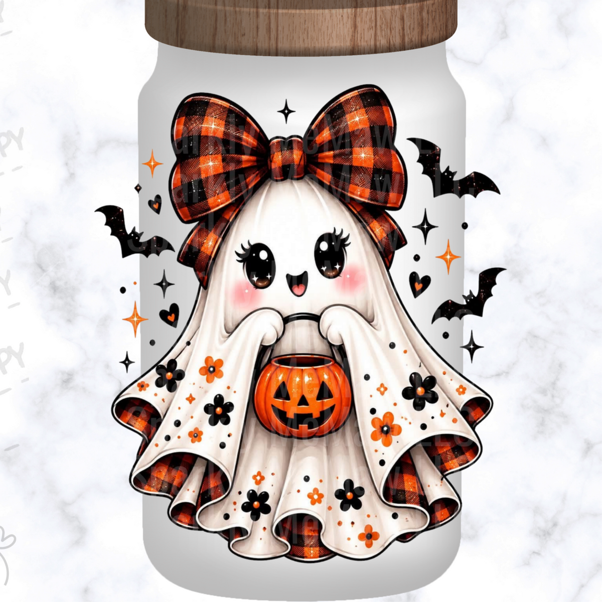 Cute Ghost Buffalo Plaid Bow UV DTF Decal