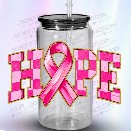 HOPE Breast Cancer Ribbon Pink this is a UV DTF Decal