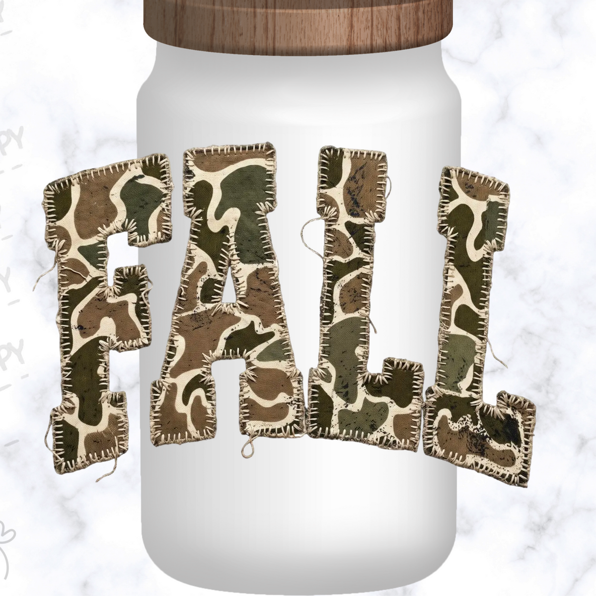 FALL Camo Stitched Letters UV DTF Decal