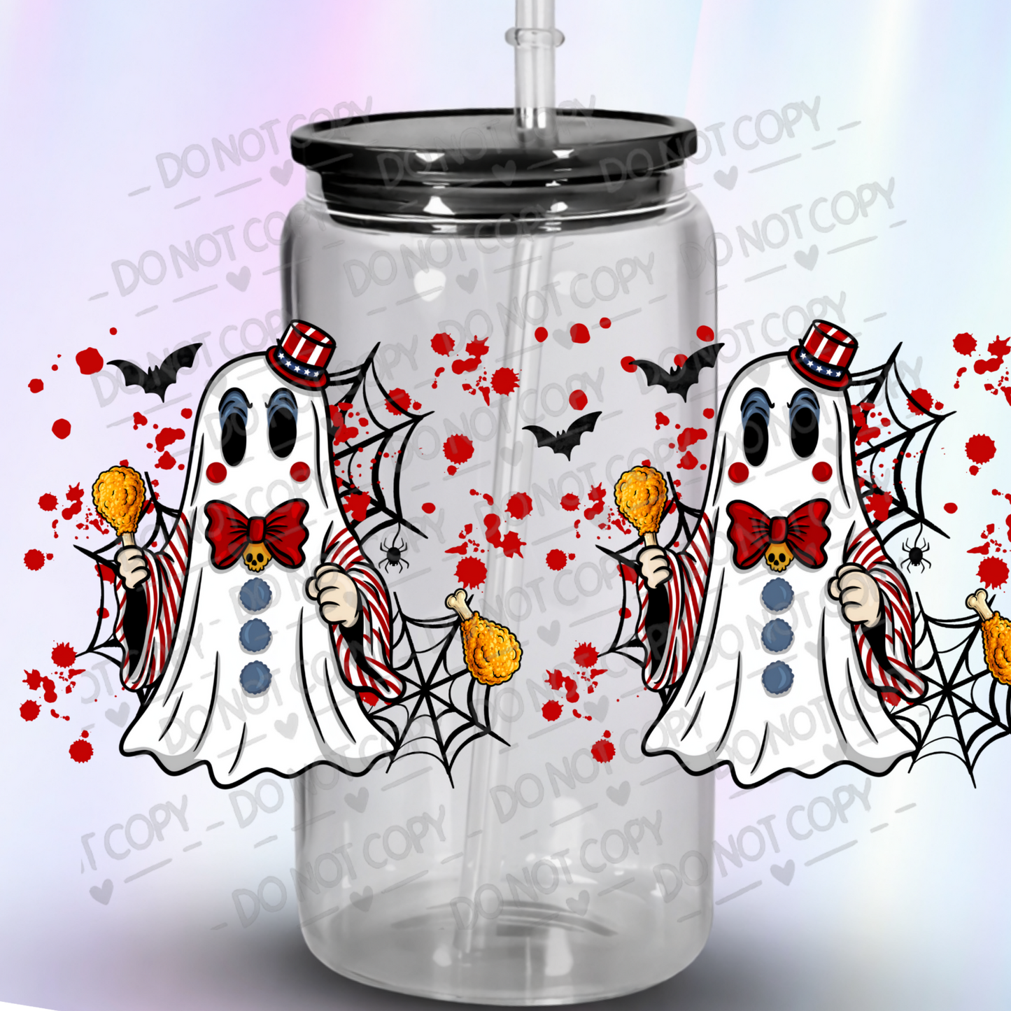 Patriotic Halloween Ghost Fried Chicken UV DTF Wrap