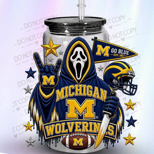 Michigan Wolverines Ghostface Horror UV DTF Decal