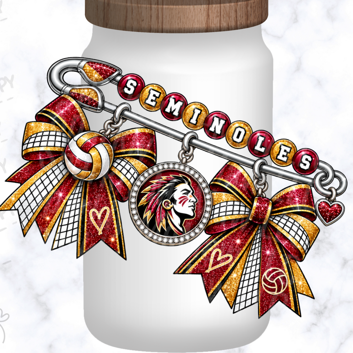 Seminoles Volleyball Glitter Pin Charm UV DTF Decal