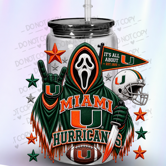 Miami Hurricanes Ghostface Horror UV DTF Decal