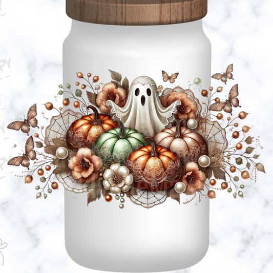 Boho Ghost Pumpkin Floral Halloween is a UV DTF 16 OZ Wrap
