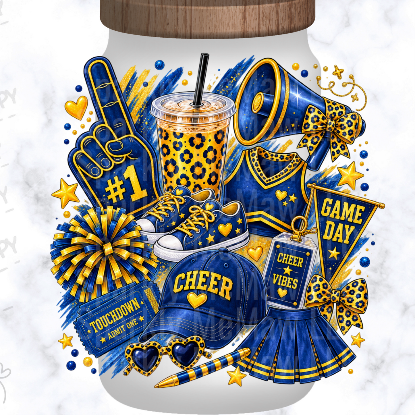 Blue Gold Cheer Game Day UV DTF Decal