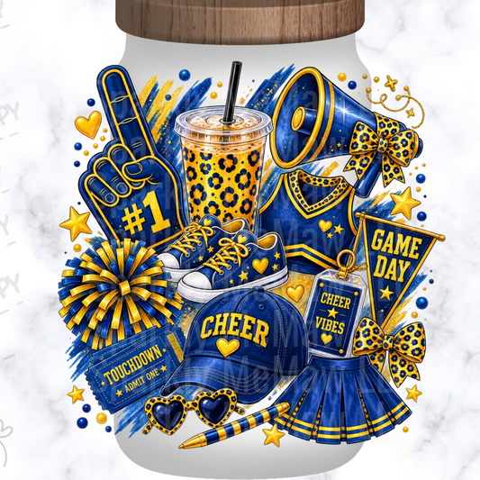 Blue Gold Cheer Game Day UV DTF Decal