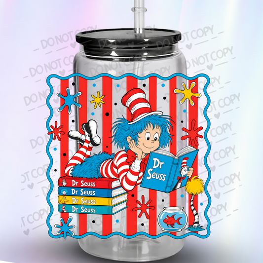 Thing One Reading Dr Seuss Books UV DTF Decal