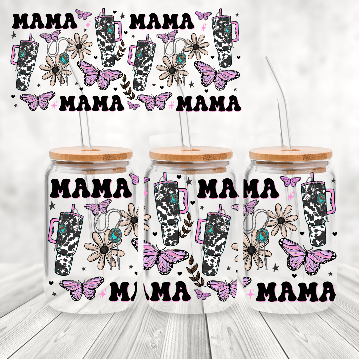 Mama Cow Print Tumbler UV DTF 16 oz Wrap