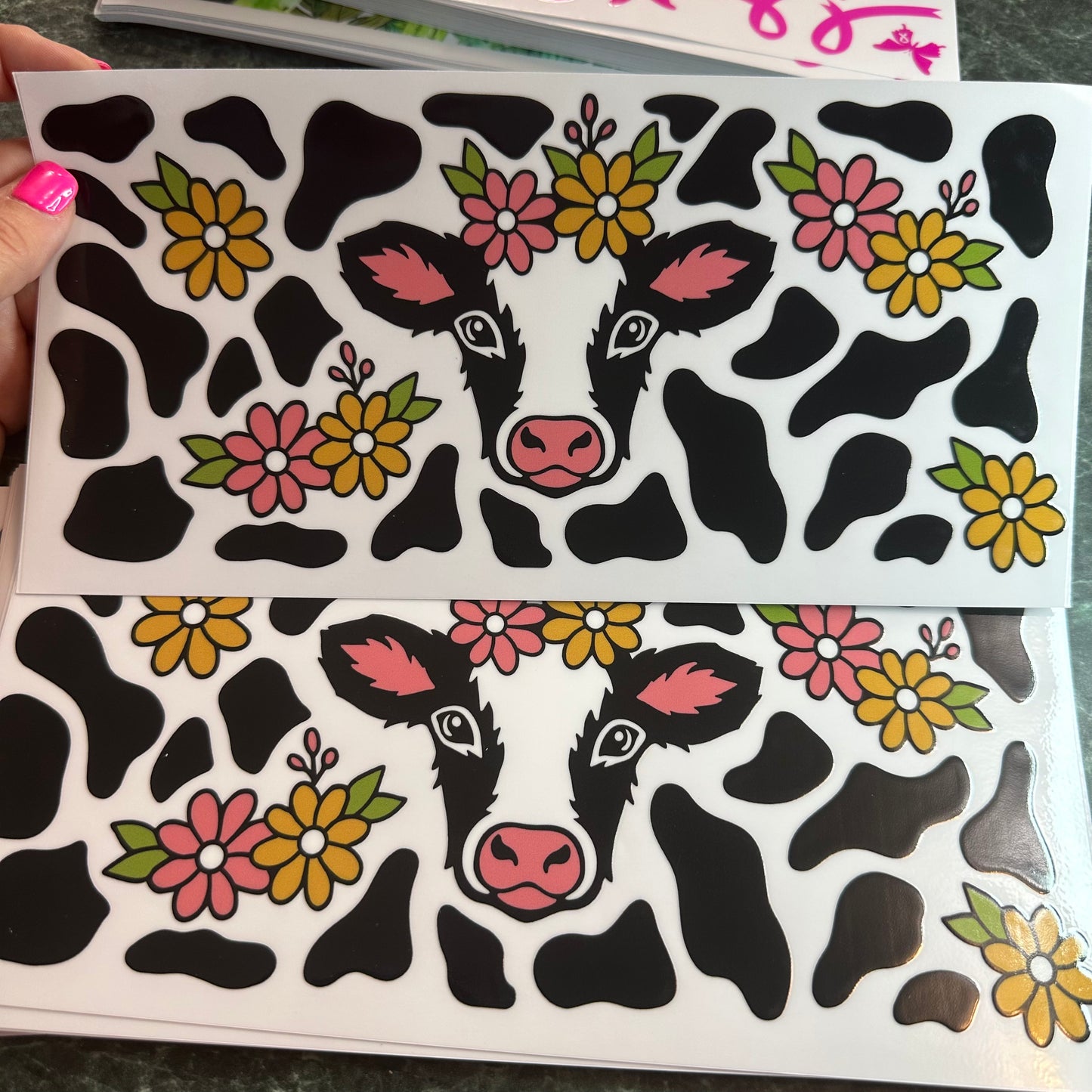 Cute Cow With Flowers / Print UV DTF Wrap