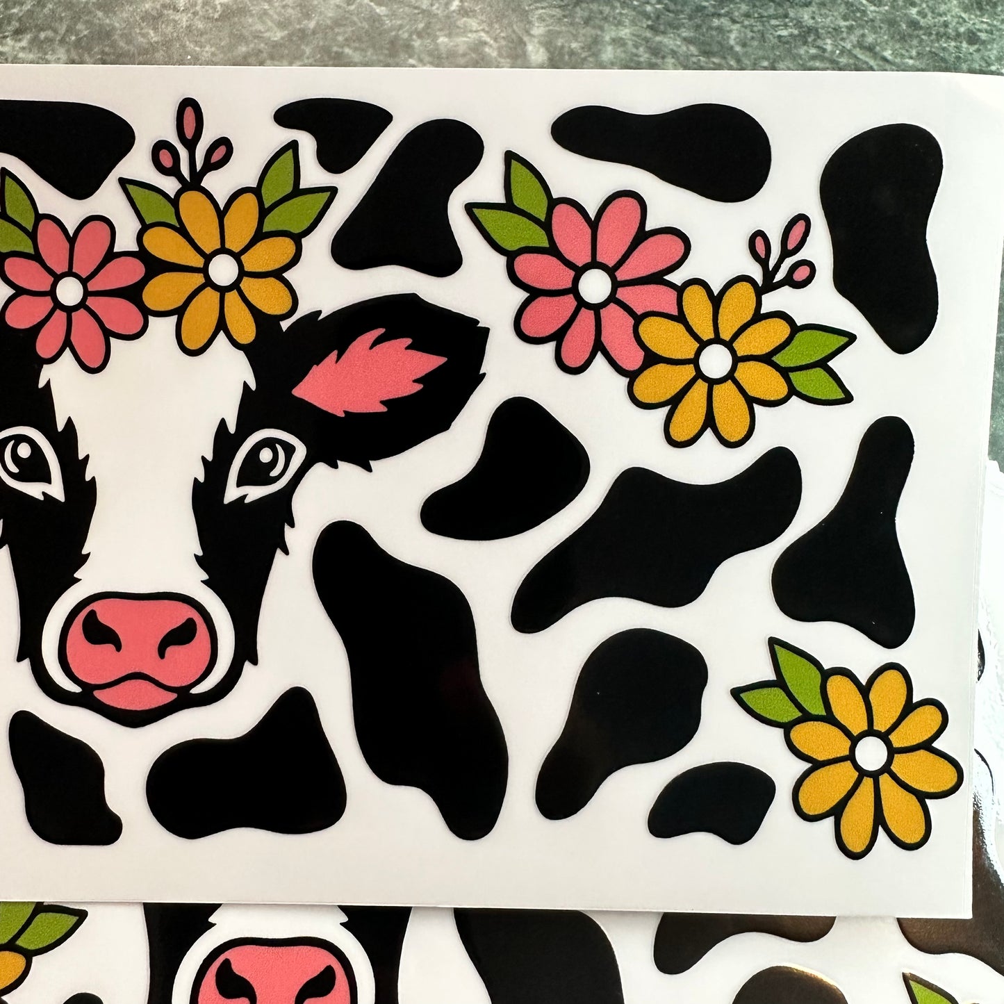 Cute Cow With Flowers / Print UV DTF Wrap