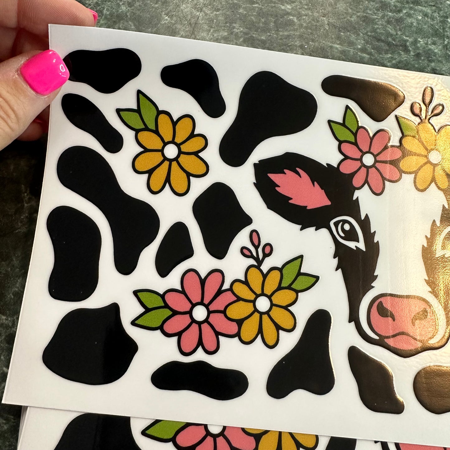 Cute Cow With Flowers / Print UV DTF Wrap