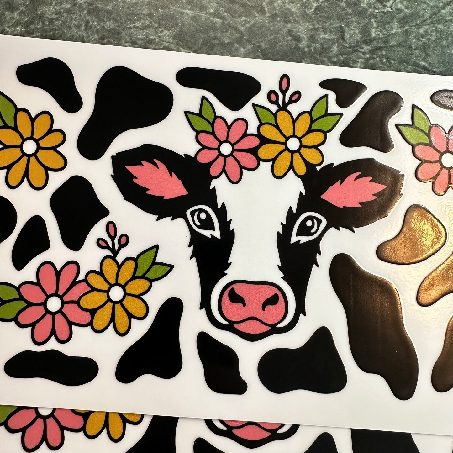 Cute Cow With Flowers / Print UV DTF Wrap