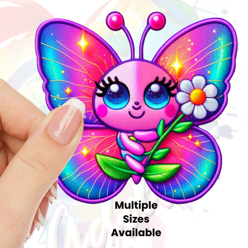 Cute Butterfly with flower (faux embroidery) UV DTF Decal