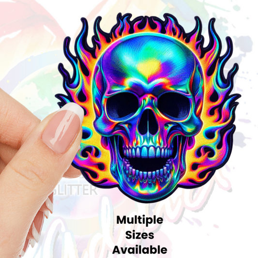 Holographic Colorful Skull (faux embroidery) UV DTF Decal