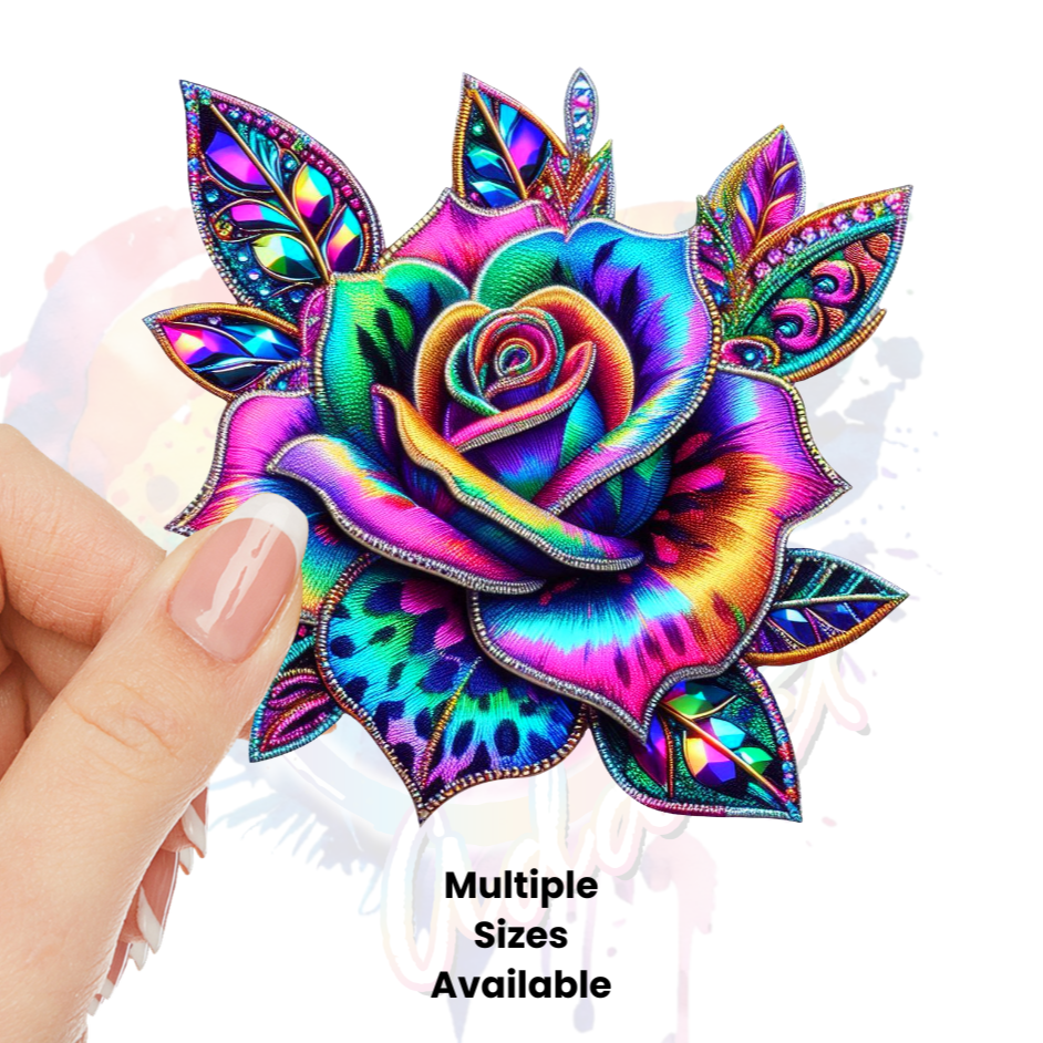 Faux gem Holographic rose UV DTF Decal