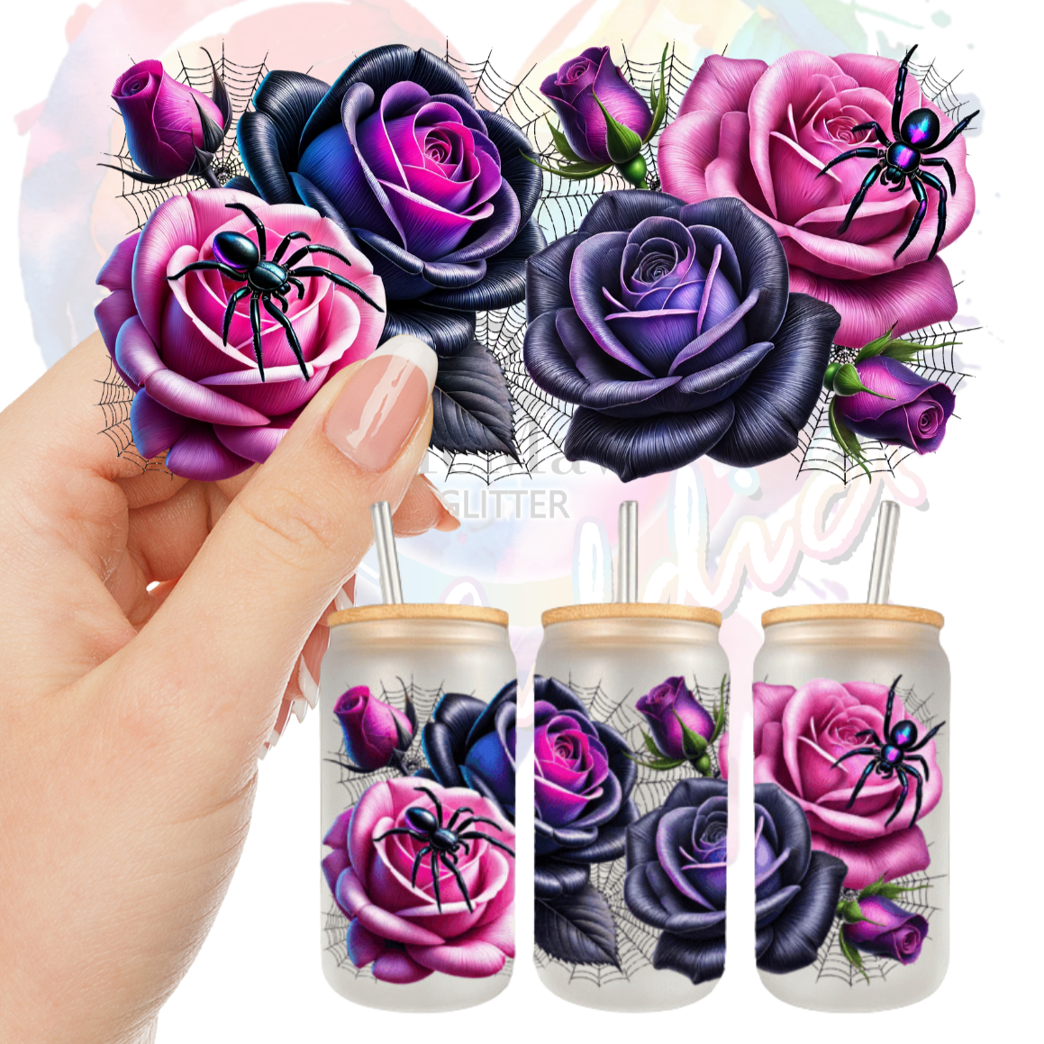 Halloween Roses Spider UV DTF Wrap