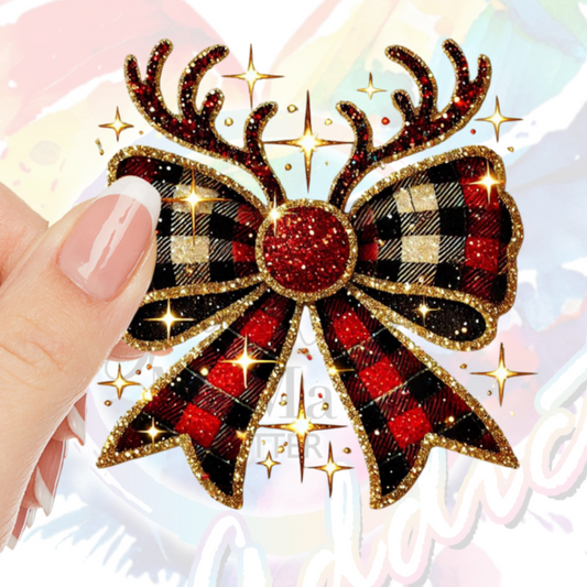 Christmas Reindeer Bow UV DTF Decal