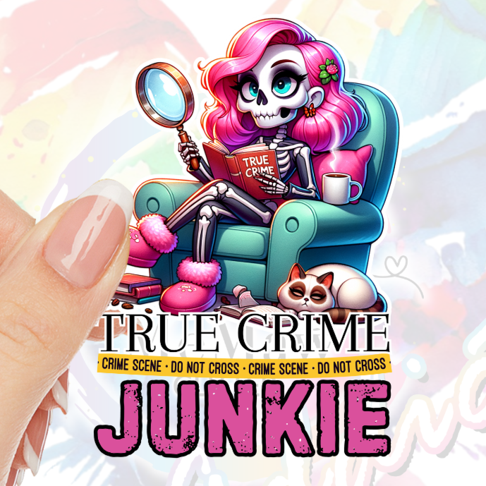 Pink Hair True Crime Junkie UV DTF Decal