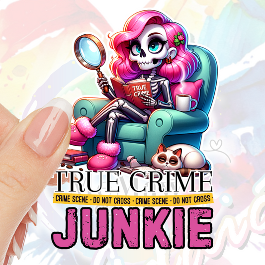 Pink Hair True Crime Junkie UV DTF Decal