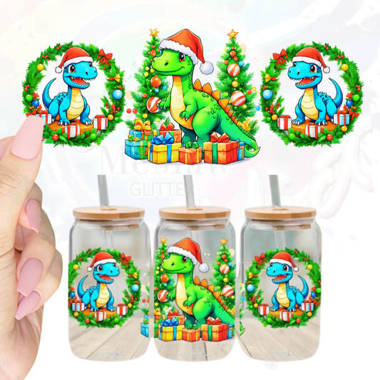 Christmas Dino UV DTF Wrap 9.4 x 3.9