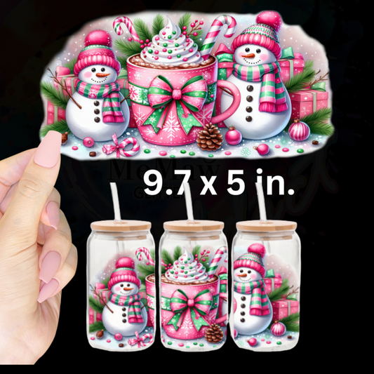 Snowmen in Pink UV DTF 16 oz Wrap