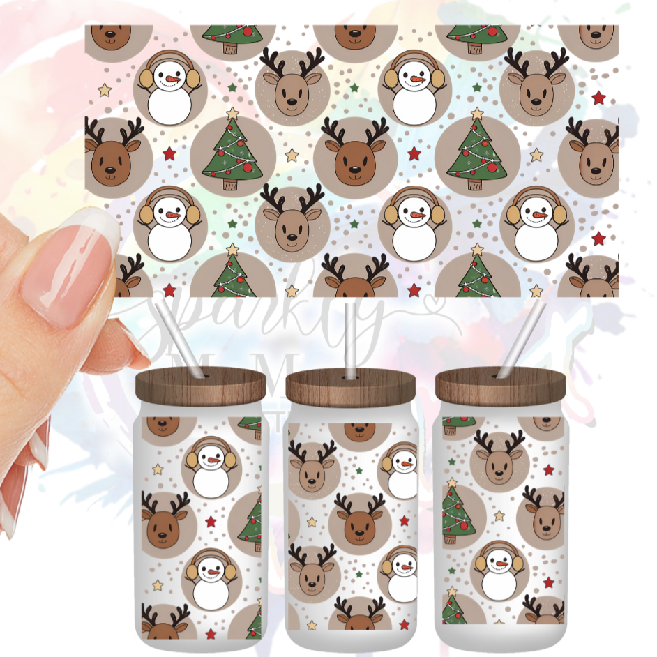 SnowMan reindeer Trees UV DTF Wrap