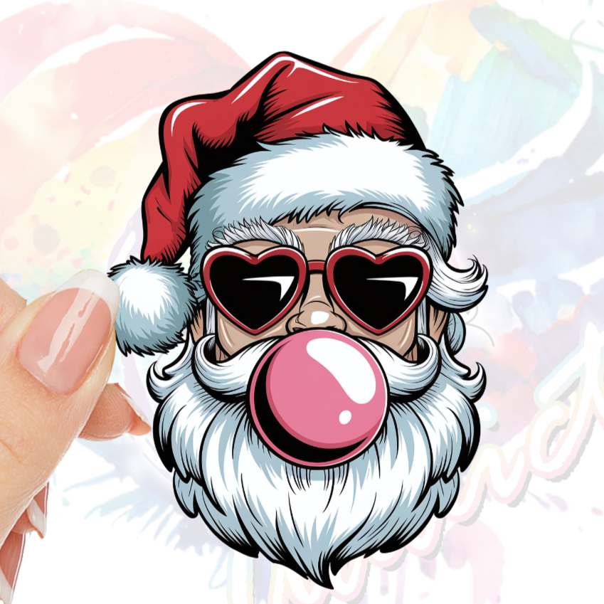 Cool Bubble Gum Santa UV DTF Decal