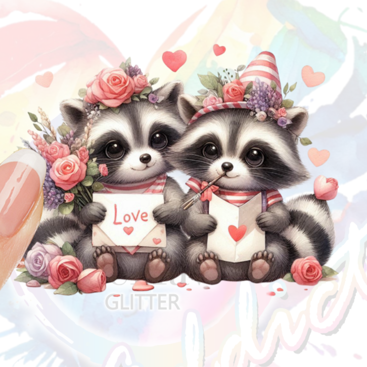 Floral racoon Love UV DTF Decal