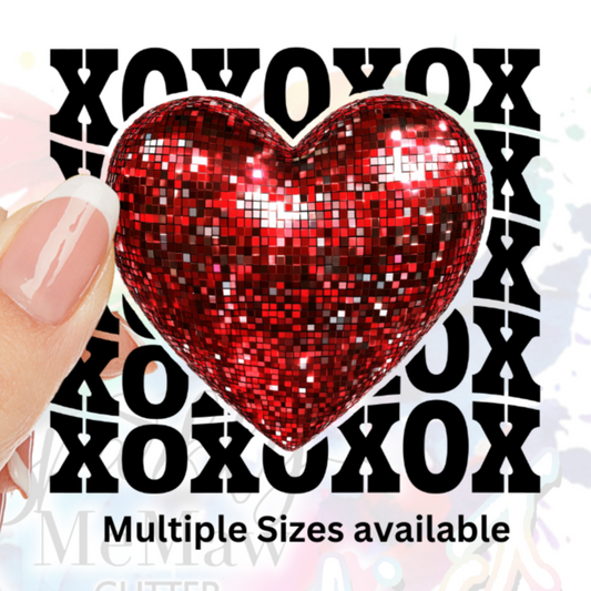 xoxox red heart disco uv dtf decal