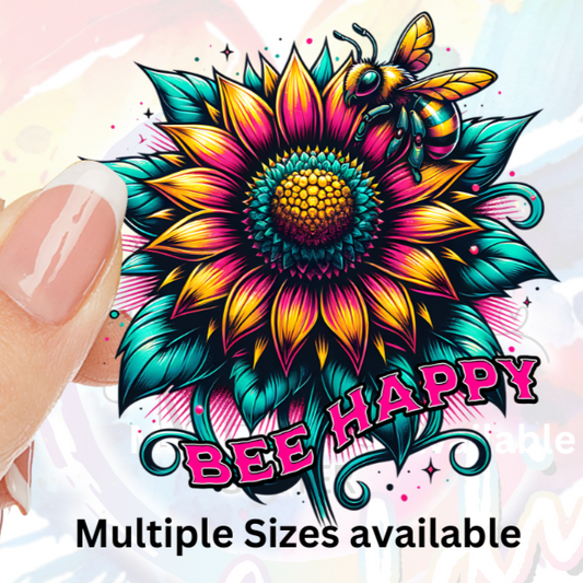 Bee Happy Flower UV DTF Decal