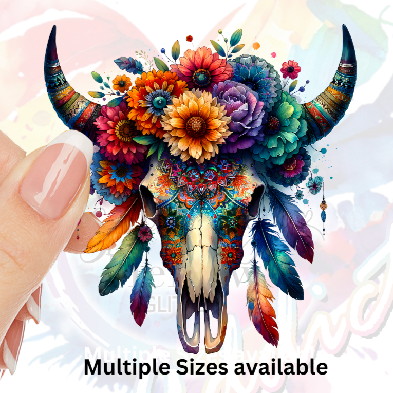 Flower Bull Skull 4 UV DTF Decal