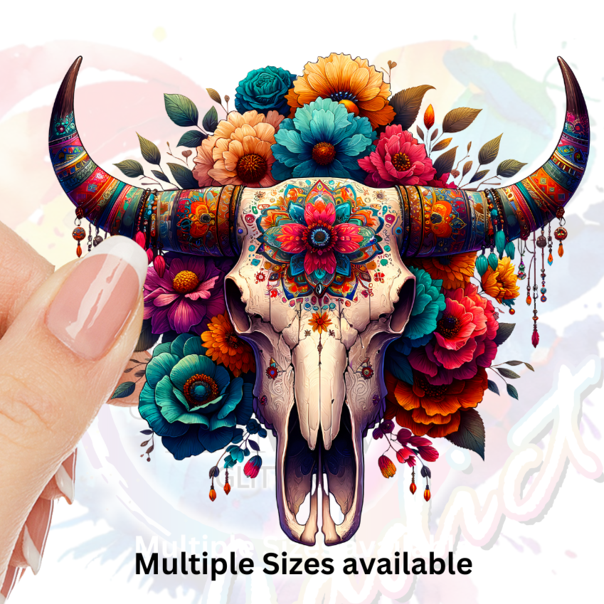 Flower Bull Skull 5 UV DTF Decal