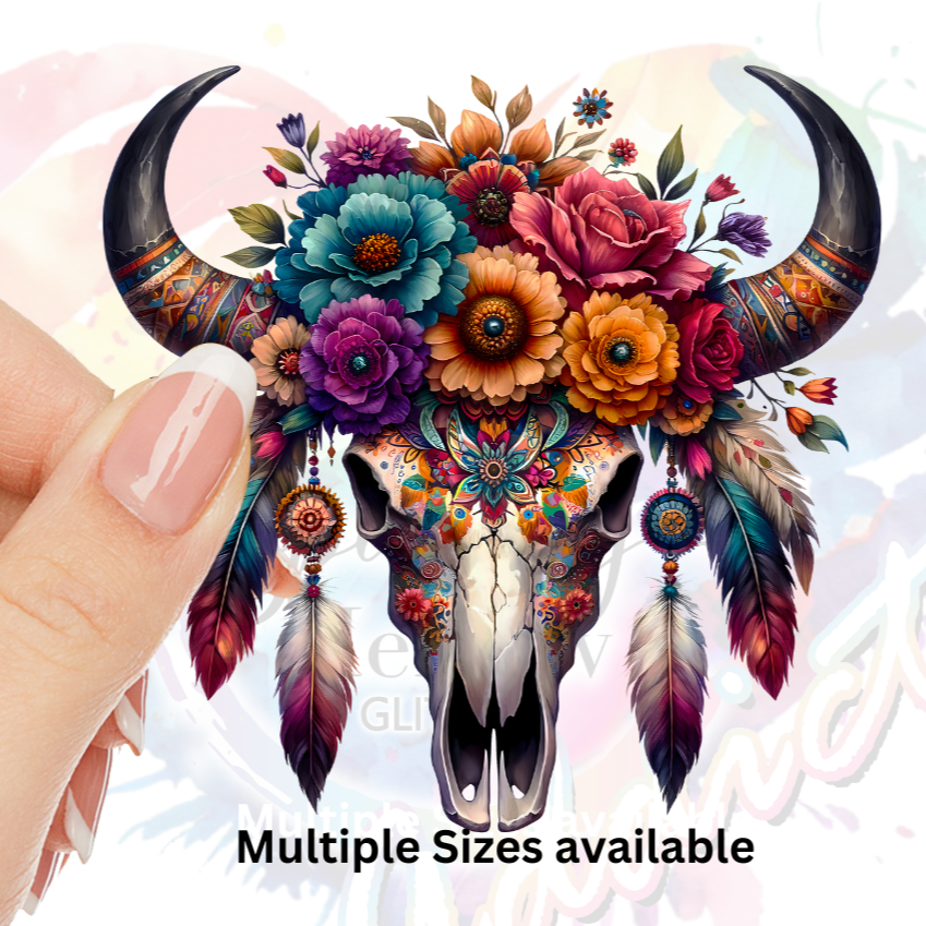 Flower Bull Skull 6 UV DTF Decal