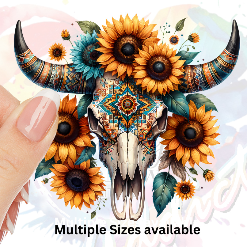 Flower Bull Skull 8 UV DTF Decal