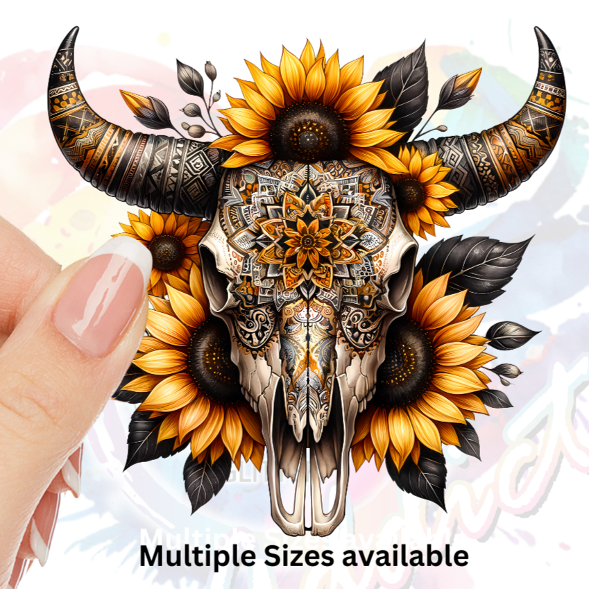 Flower Bull skull 9 UV DTF Decal