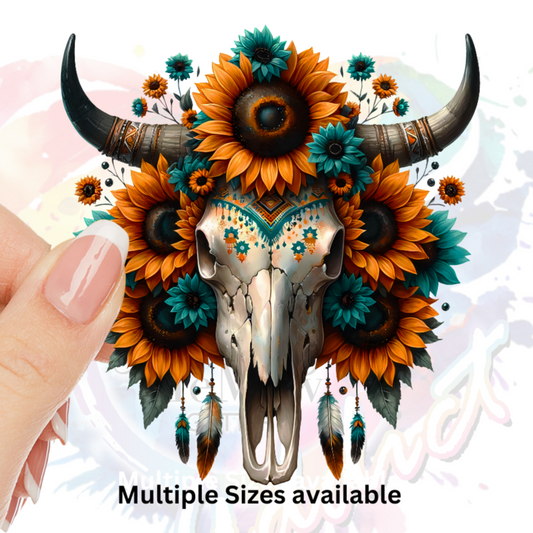 Flower Bull Skull 11 UV DTF Decal