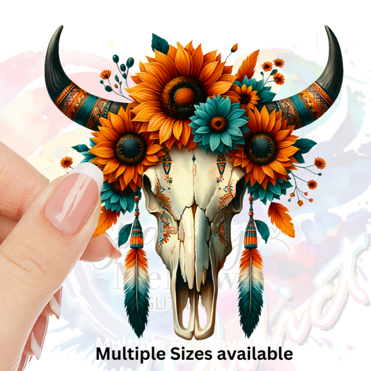 Flower Bull Skull 12 UV DTF Decal