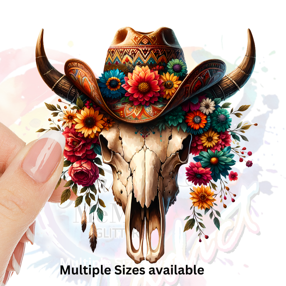 Flower Bull skull 16 UV DTF Decal